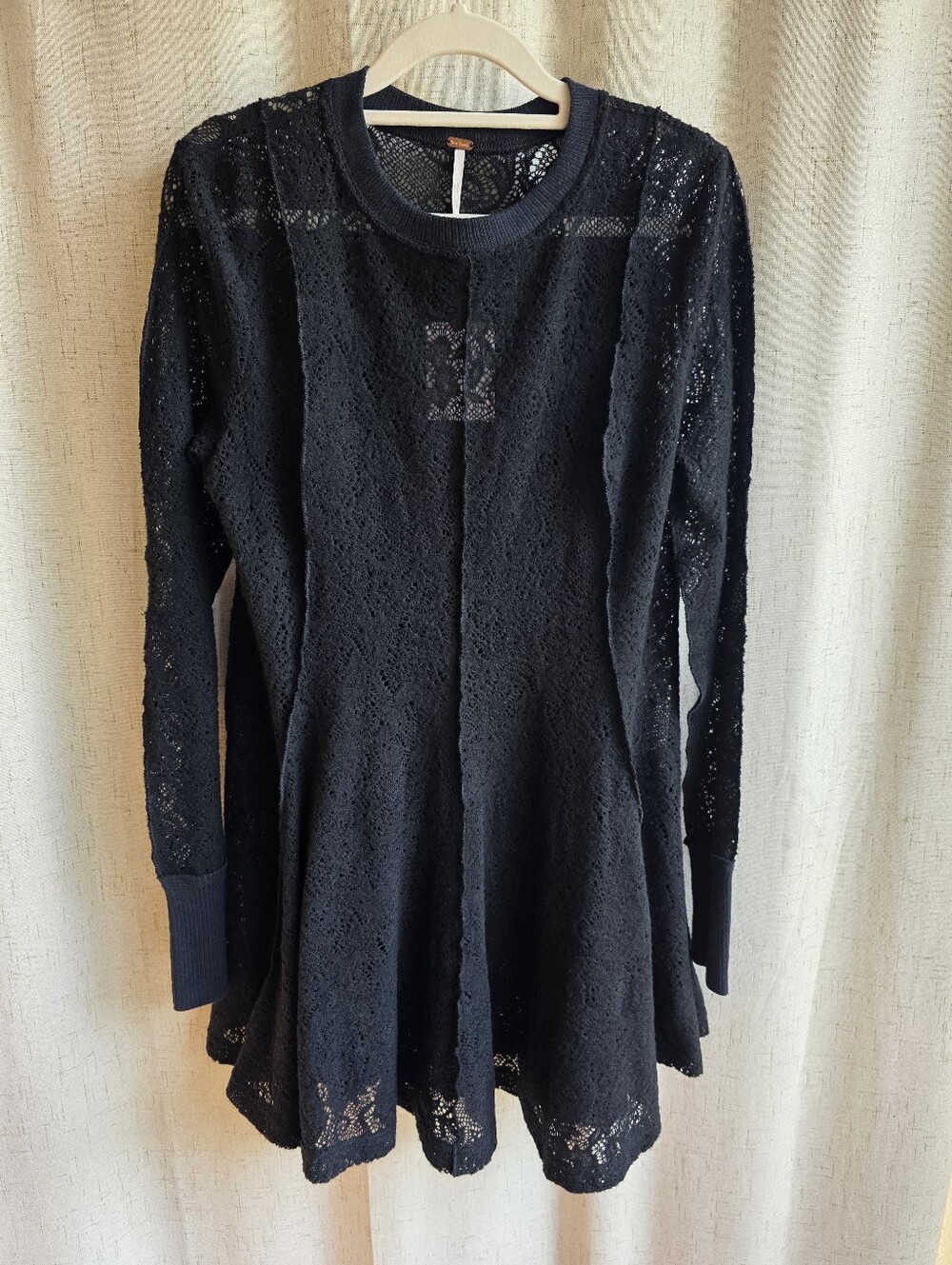 Free People Coffee In The Morning Knit Lace Tunic Black S